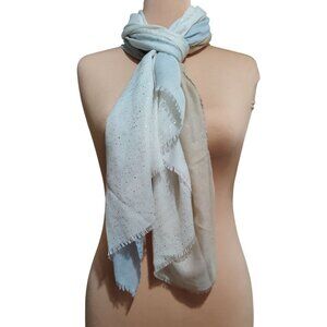 Shimmer Light Blue Beige Ombre Scarf Recycled Fabric Lightweight Soft Girl Wrap